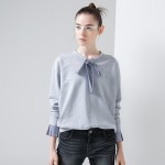 Toyouth T-Shirts 2017 Spring Women Stripe Patchwork Bowknot Vintage Casual Long Sleeve Fake Two Pieces Tees Tops