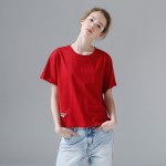 Toyouth T-Shirts 2017 Summer Women T Shirt Cotton Casual Embroidery Solid Color Short Sleeve O-Neck Tees Tops