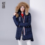 Toyouth Winter Coat Women 2017 Fur Hooded Collar Patchwork Medium-Long Pocket Zipper White Duck Down Fashion Coat