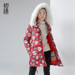 Toyouth Winter Duck Down Mid-Length Slim Hoodies Letter Printed Outerwear Fur Collar Fashion Coat