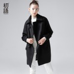 Toyouth Winter New Brief Cocoon Wool Blends Women Long Wollen Coats Loose Casual Trench Coats