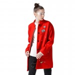 Toyouth Winter New Wool Blends Women Preppy Style Embroidery Medium Long Coats Slim Single Breasted Outwears