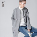 Toyouth Winter New Wool Blends Women Preppy Style Embroidery Medium Long Coats Slim Single Breasted Outwears