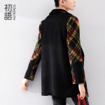 Toyouth Winter Wool Coat Women Loose Medium Blazers Style H Type Plaid Square Collar Blends Single Breasted