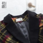 Toyouth Winter Wool Coat Women Loose Medium Blazers Style H Type Plaid Square Collar Blends Single Breasted