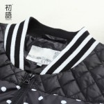 Toyouth Women Fashion Stand Collar Short Coat Polka Dot Down Jacket Long-sleeve Casual Stripe Outerwear