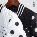 Toyouth Women Fashion Stand Collar Short Coat Polka Dot Down Jacket Long-sleeve Casual Stripe Outerwear