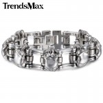 Trendsmax 18mm/22mm Boys Mens Friendship Chain Skulls Link Biker Motorcycle Link 316L Stainless Steel Bracelet HBM66