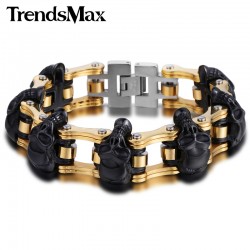 Trendsmax 18mm/22mm Boys Mens Friendship Chain Skulls Link Biker Motorcycle Link 316L Stainless Steel Bracelet HBM66