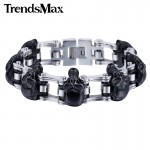 Trendsmax 18mm/22mm Boys Mens Friendship Chain Skulls Link Biker Motorcycle Link 316L Stainless Steel Bracelet HBM66