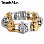 Trendsmax 18mm/22mm Boys Mens Friendship Chain Skulls Link Biker Motorcycle Link 316L Stainless Steel Bracelet HBM66
