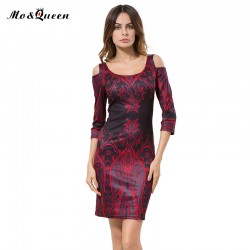 Tribal Print Casual Dresses Bodycon Cut Out Off Shoulder Dress Women 2016 New Arrival Elegant Vestidos Long Sleeve Autumn Dress