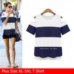 Tshirt Femme 2017 Summer New Arrivals Striped T-shirt Off Shoulder Plus Size XL-5XL Woman Tee Tops American Apparel Long Tees