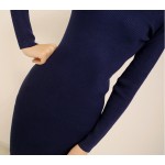 Turtleneck Sweater Dress  Autumn Winter Brief High Neck Long Sleeve Stretch Bodycon Dress Knitted Sweater Dresses For Women