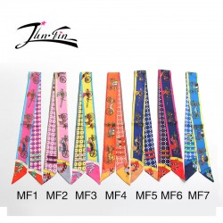 Twilly  hot sale new Fashion High-quality  Printed carriage Silk Scarf Small Ribbon  Women headband wrapping printed headwear