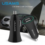 USAMS Car Charger Max 2.1A Dual USB Port Mobile Phone Adapter Car-Charger for iPhone Samsung LG With Micro & Type C USB cable