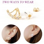 USTAR Flower Crystals Stud Earring for Women Rose gold color Double Sided Fashion Jewelry Earrings female Ear brincos Pending