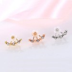 USTAR Flower Crystals Stud Earring for Women Rose gold color Double Sided Fashion Jewelry Earrings female Ear brincos Pending