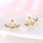 USTAR Flower Crystals Stud Earring for Women Rose gold color Double Sided Fashion Jewelry Earrings female Ear brincos Pending