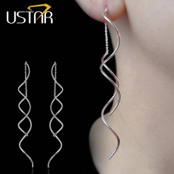 USTAR NEW Long wave drop earrings for women White gold color Fashion Jewelry Earrings female gift brincos Bijoux Top Quality