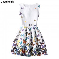 USUALYEAH Summer Dress Women Butterfly Sleeveless Casual Dresses Vestido Ladies Vintage Print Jacquard Tank Dress
