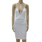 UZZDSS Elegant Halter White Bodycon Dress Women Sleeveless Deep V Neck Summer Sexy Club Mini Dress Evening Party Vestidos