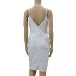 UZZDSS Elegant Halter White Bodycon Dress Women Sleeveless Deep V Neck Summer Sexy Club Mini Dress Evening Party Vestidos