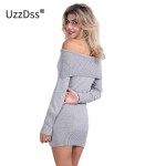 UZZDSS Winter off shoulder knitted bodycon dress Women long sleeve autumn sexy dress 2017 party short white dresses vestidos