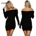 UZZDSS Winter off shoulder knitted bodycon dress Women long sleeve autumn sexy dress 2017 party short white dresses vestidos