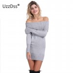 UZZDSS Winter off shoulder knitted bodycon dress Women long sleeve autumn sexy dress 2017 party short white dresses vestidos