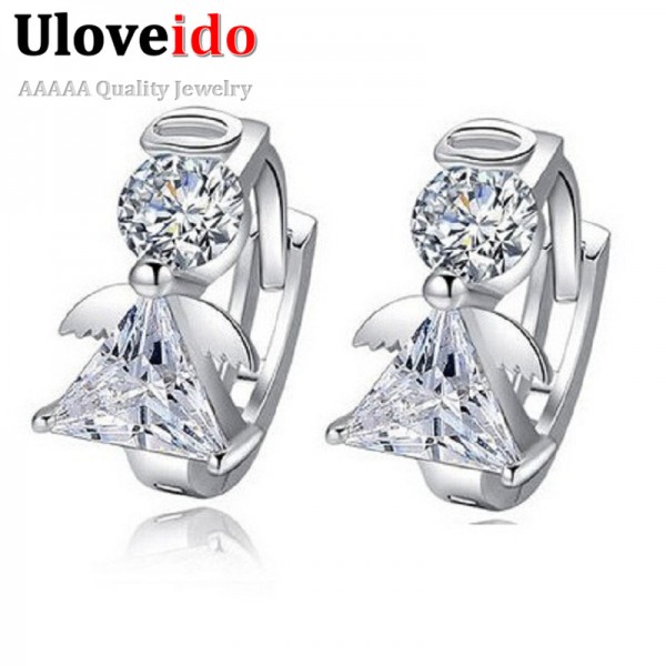 Uloveido Angel Stud Earring Earings Fashion 925 Sterling Silver Crystal Earrings for Women Nickel Free Wholesale Jewelry DML51