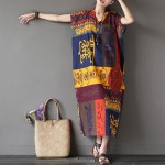 V-neck Short sleeve Tribe Totem Print Long Women Dress Plus size Loose Boho Summer Maxi Dress Bohemian Boho Robe Dresses A077