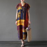 V-neck Short sleeve Tribe Totem Print Long Women Dress Plus size Loose Boho Summer Maxi Dress Bohemian Boho Robe Dresses A077