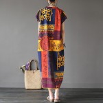 V-neck Short sleeve Tribe Totem Print Long Women Dress Plus size Loose Boho Summer Maxi Dress Bohemian Boho Robe Dresses A077