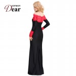 VB1020 New Boat Neck Lace Maxi Dress Long Sleeve Spring Autumn Dress Red , Pink , Army Green Floor Length Elegant Long Dress