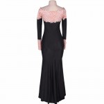 VB1020 New Boat Neck Lace Maxi Dress Long Sleeve Spring Autumn Dress Red , Pink , Army Green Floor Length Elegant Long Dress