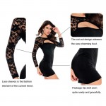 VEAMORS New Fashion Women Autumn Winter Black Long Sleeve Lace Patchwork Bodycon Bandage Dress Mini Casual Dress