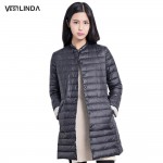 VESTLINDA 2016 Hot Sale Casual Coat Parkas for Women Winter Female Snow Warm Jacket Long Thin Duck Down Coat for Laides