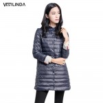 VESTLINDA 2016 Hot Sale Casual Coat Parkas for Women Winter Female Snow Warm Jacket Long Thin Duck Down Coat for Laides