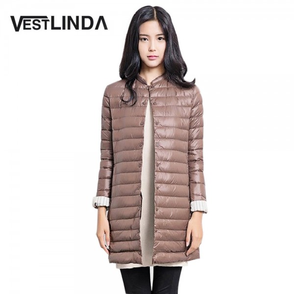 VESTLINDA 2016 Hot Sale Casual Coat Parkas for Women Winter Female Snow Warm Jacket Long Thin Duck Down Coat for Laides
