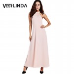 VESTLINDA 2017 Sexy Women Maxi Dress Sleeveless Halter Backless Lace-up Elegant Party Dress Chiffon Summer Beach Long Dress