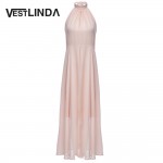 VESTLINDA 2017 Sexy Women Maxi Dress Sleeveless Halter Backless Lace-up Elegant Party Dress Chiffon Summer Beach Long Dress