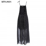 VESTLINDA 2017 Spring Women Casual Dress Ladies Sleeveless O-Neck Dot Print Elegant Party Dress Femme Brief Long Dresses