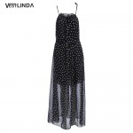 VESTLINDA 2017 Spring Women Casual Dress Ladies Sleeveless O-Neck Dot Print Elegant Party Dress Femme Brief Long Dresses