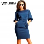 VESTLINDA Bodycon Dress Summer Sundresses Women O Neck Lentern Sleeve Sashes Brief Solid Knee Length Midi Dress Vestido De Festa