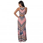 VESTLINDA Bohemian Dress Style Allover Tribal Print Cut Out Split Boho Beach Maxi Dress Women 2017 Summer Bodycon Slim Sundress