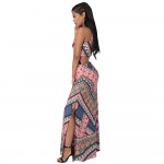 VESTLINDA Bohemian Dress Style Allover Tribal Print Cut Out Split Boho Beach Maxi Dress Women 2017 Summer Bodycon Slim Sundress