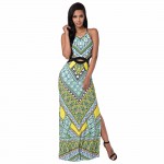 VESTLINDA Bohemian Dress Style Allover Tribal Print Cut Out Split Boho Beach Maxi Dress Women 2017 Summer Bodycon Slim Sundress