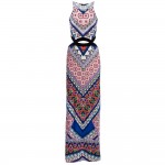 VESTLINDA Bohemian Dress Style Allover Tribal Print Cut Out Split Boho Beach Maxi Dress Women 2017 Summer Bodycon Slim Sundress