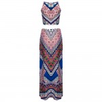 VESTLINDA Bohemian Dress Style Allover Tribal Print Cut Out Split Boho Beach Maxi Dress Women 2017 Summer Bodycon Slim Sundress